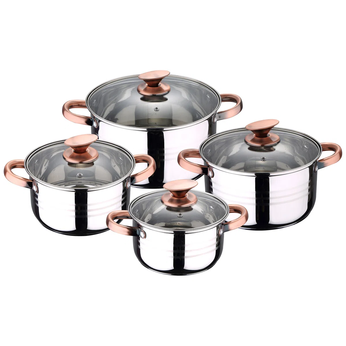 San Ignacio Bateria de cocina 8 piezas apta para induccion Altea en acero inoxidable con set de 4 cuchillos de cocina de acero inoxidable Daimiel
