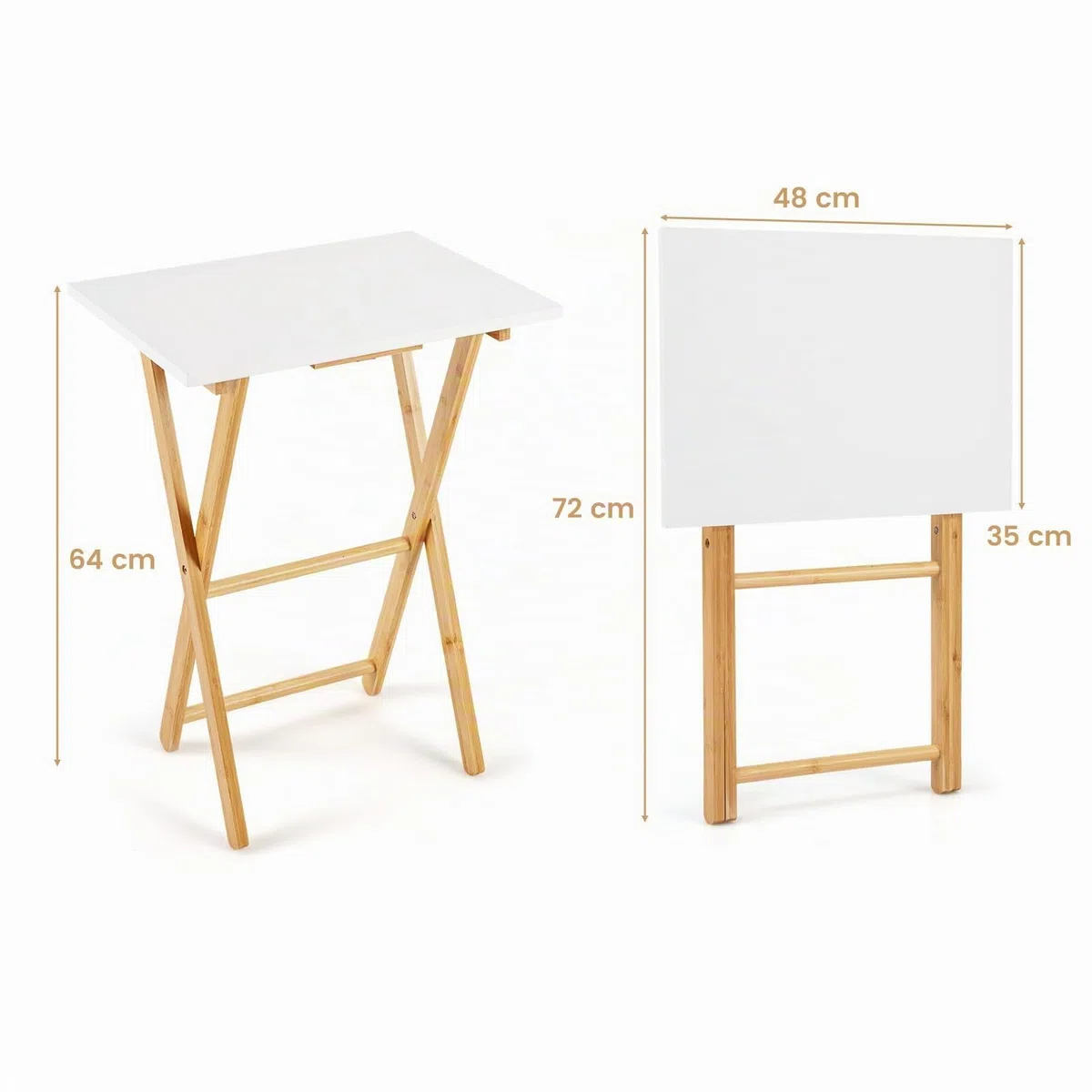 GOPLUS Set de 2 Mesas Auxiliares Plegables de Jardín, Mesa Lateral para Sofá de Bambú con Patas en Forma de X, Travesaños Reforzadas, Plegado y Montaje Fáciles, Mesita Auxiliar para Dormitorio