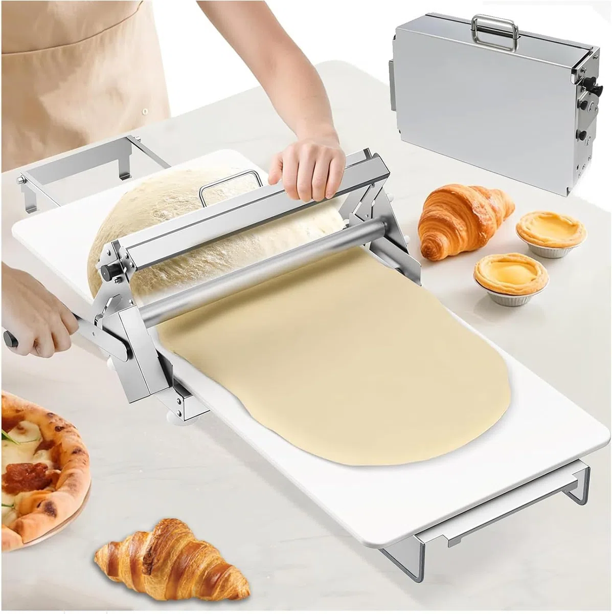 Laminadora de masa manual compacta Con Manivela Grosor Ajustable. MáQuina Para Hacer Croissants Pasteles Laminados Equipo PanaderíA Comercial Grosor Ajustable(300)