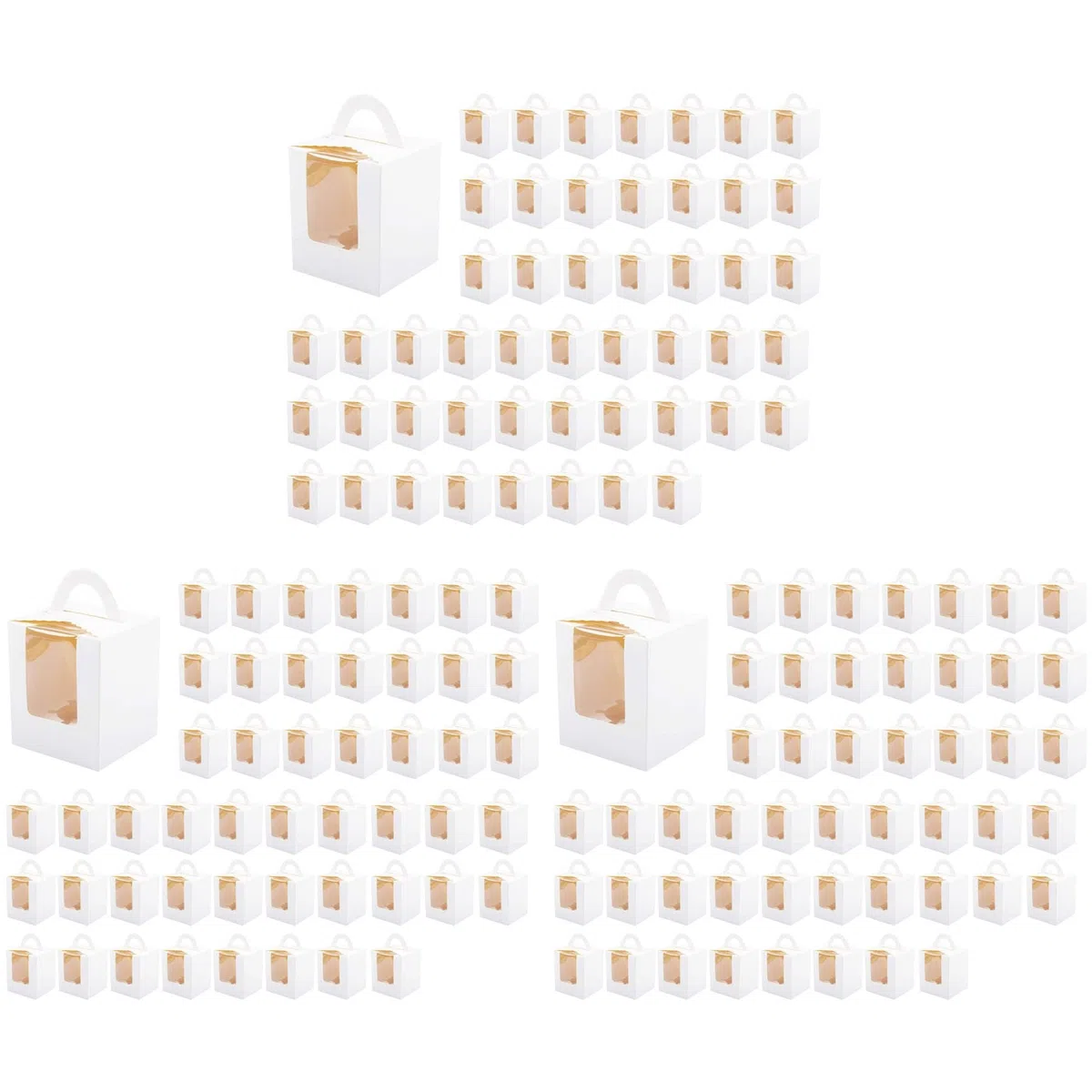 PENGY 150 piezas Serie Cajas de Pastel Simples Piezas Titulares de Cupcake Individuales Blancos con Insertos de Ventana para Embalaje de Empaquetado de Panadería