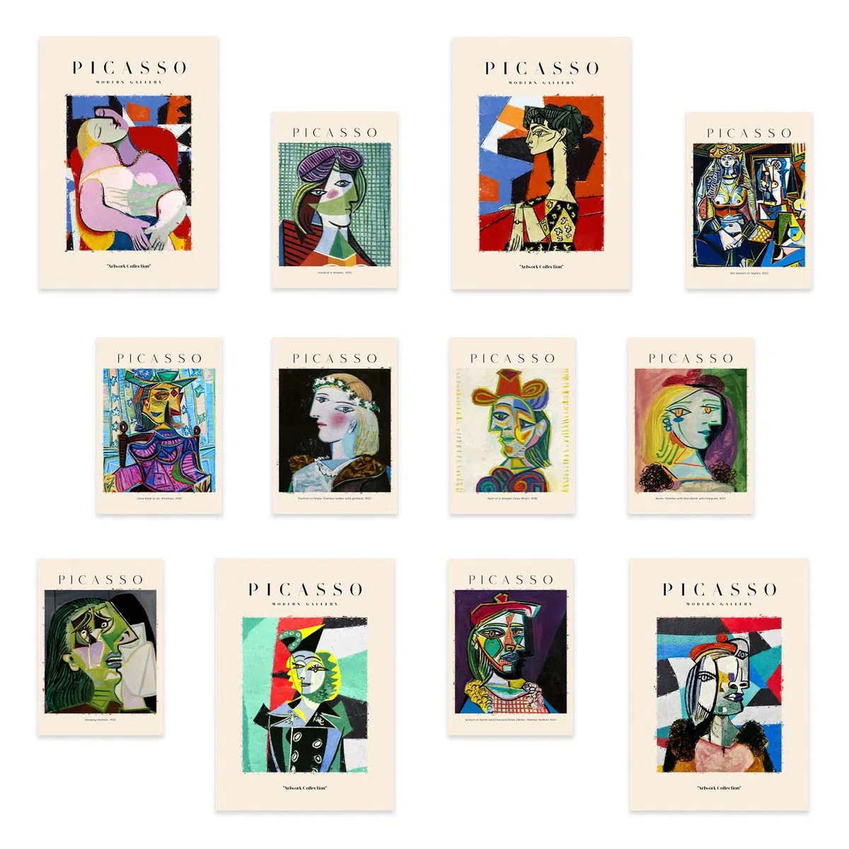 Nacnic Picasso 2: Colección de famoso pintor - Conjunto de 12 impresiones (4 A3, 8 A4) - Obra maestra sin marco en colores vibrantes. Impresiones de arte de pared, póster, decoración de pared.