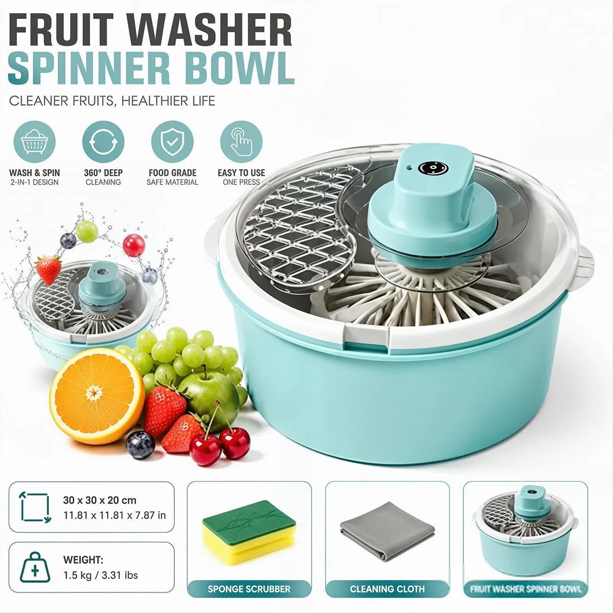 De Verduras Centrifugador Eléctrico para Bayas, Frutas y Lechuga | Frutas Y Verduras para Hogar y Cocina Fresas Ensalada Preparación Comidas Picnic