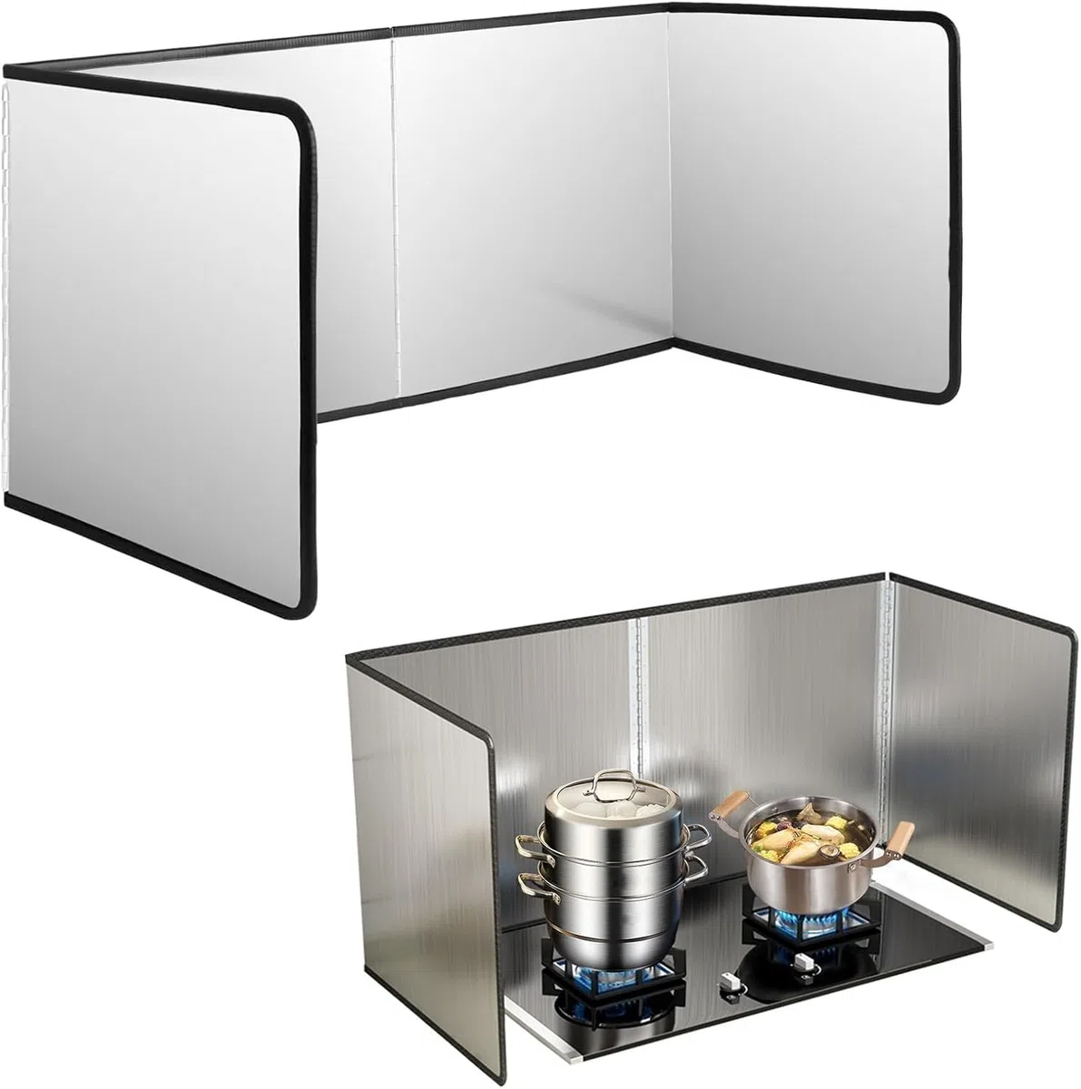 Protector antisalpicaduras de Aceite Plegable de Acero Inoxidable - Protector de sartenes de 4 Lados para Mayor Seguridad en la Cocina y protección de la Estufa - Evita derrames y Quemaduras
