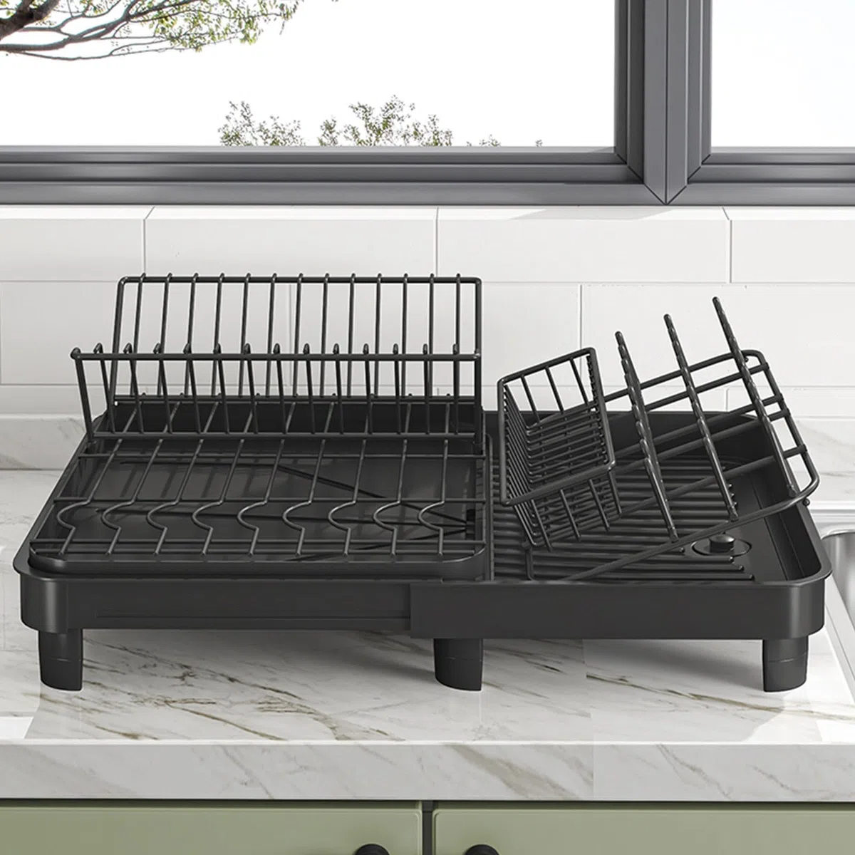 Escurridor eficiente de vajilla con sistemas de drenaje automático, estante de secado para platos y cubiertos, accesorios de cocina, organizador de encimera de cocina