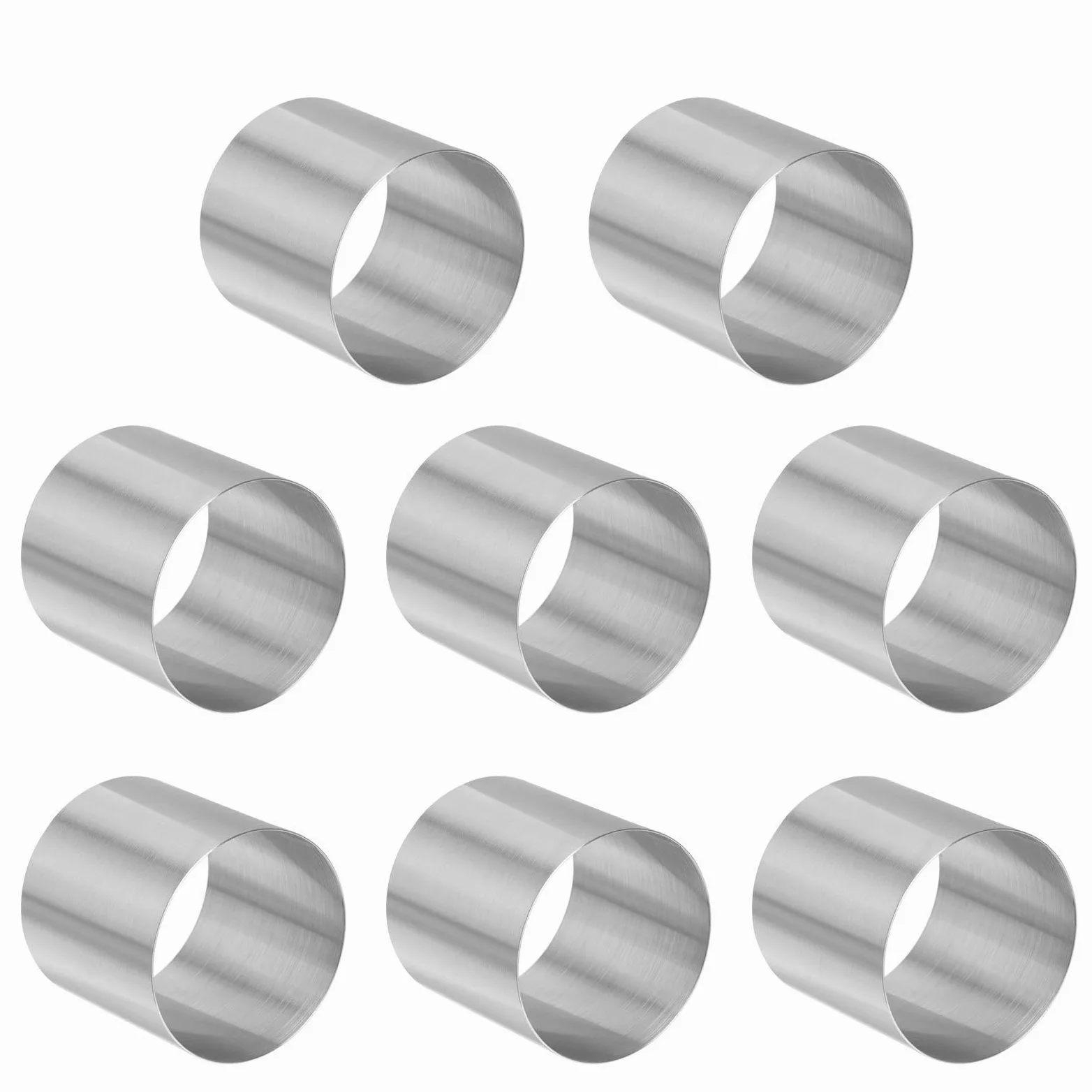 SHINEOFI Molde para Pastel Redondo de Mousse 8 Piezas Acero Inoxidable | Bordes Lisos, Plata, Reutilizable y Desmolde Fácil, Mini Formato para Repostería y Postres