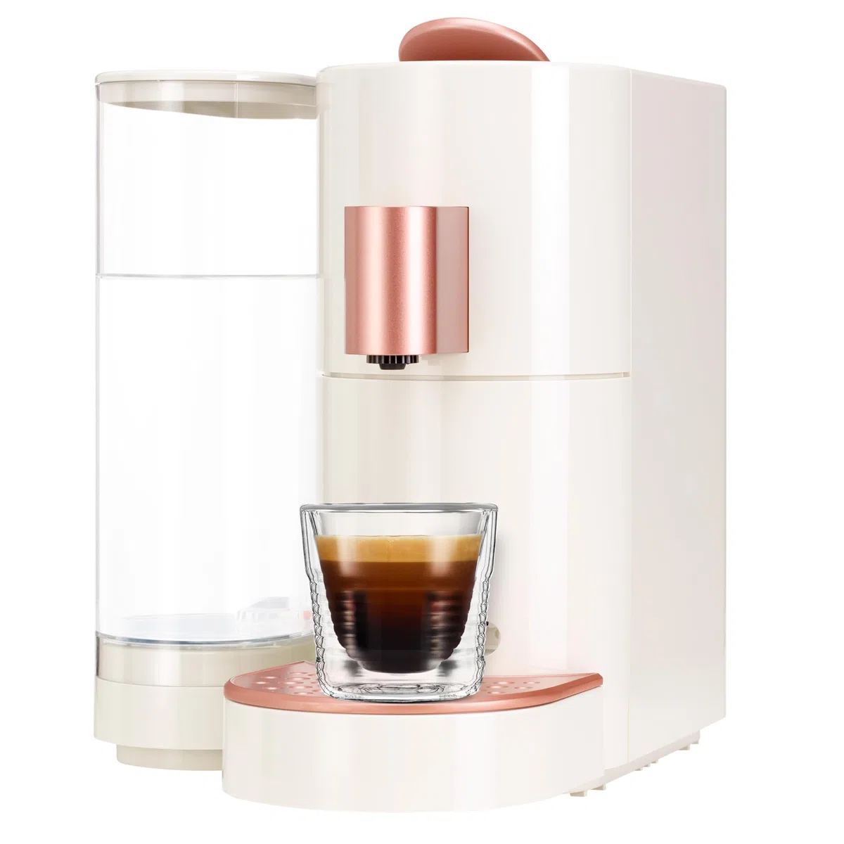 K-FEE TWINS II Máquina de cápsulas para café, té y cacao, cafetera para tazas grandes, calentamiento rápido, depósito de agua de 2,3 litros, 19 bar, beige, oro rosa