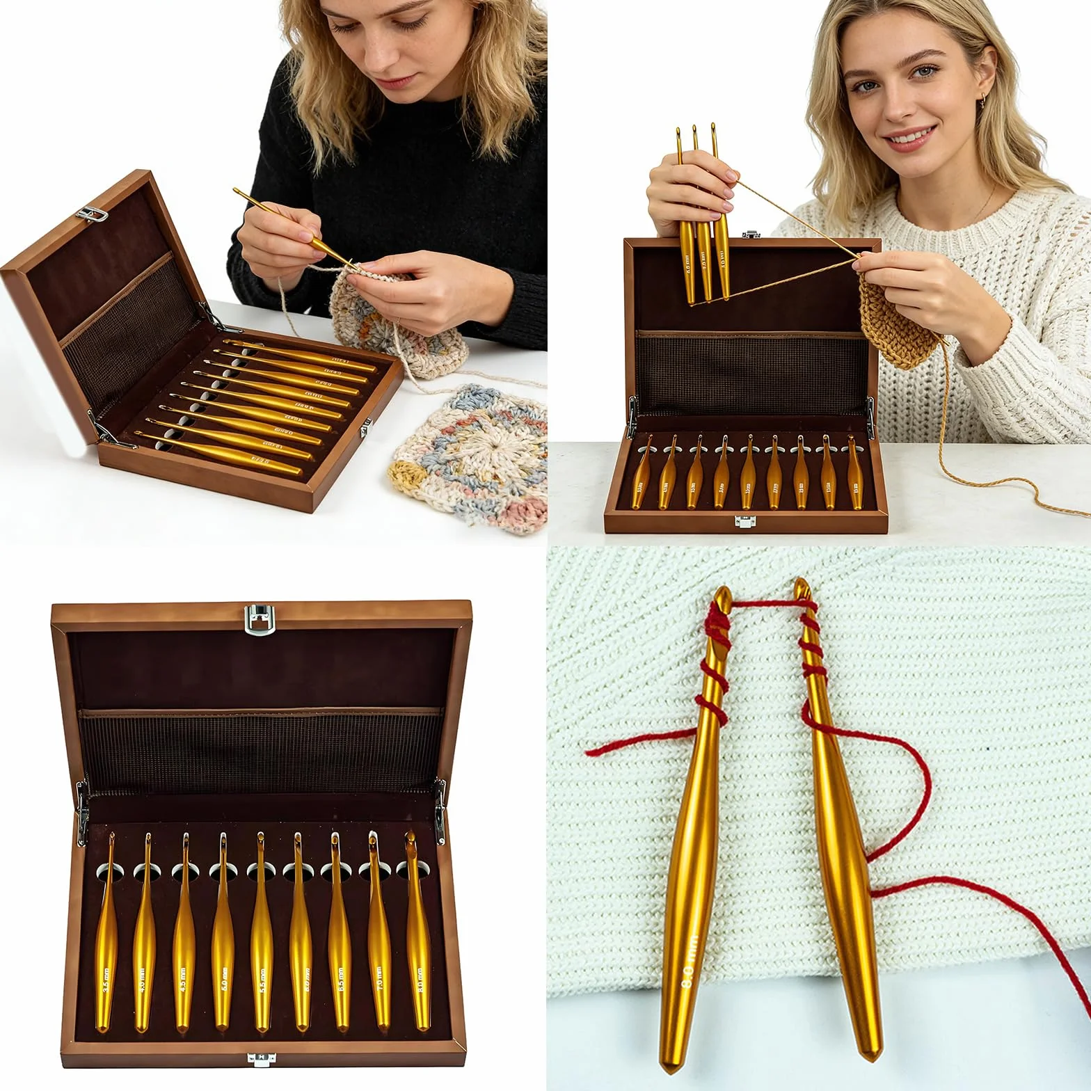 Juego de agujas de ganchillo de alúmina con diseños desmontables, mango ergonómico de madera, varios tamaños y bolsa de almacenamiento, ganchillo de viaje