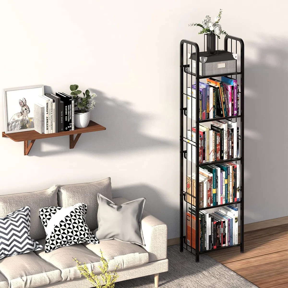 Estantería de 5 niveles, estantería independiente, estantería de oficina, estantería de pie, marco de metal estable, estantería de almacenamiento para salón, dormitorio, oficina, estudio, estilo