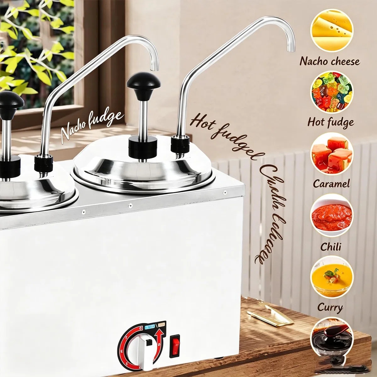 Dispensador De Queso Nacho Y Calentador De Fudge Caliente con Bomba, Ajuste De Temperatura De 30-85℃ – Calentador De Salsa De Acero Inoxidable De 2-7L para Fudge Caliente, Queso, Caramelo, Chocolate
