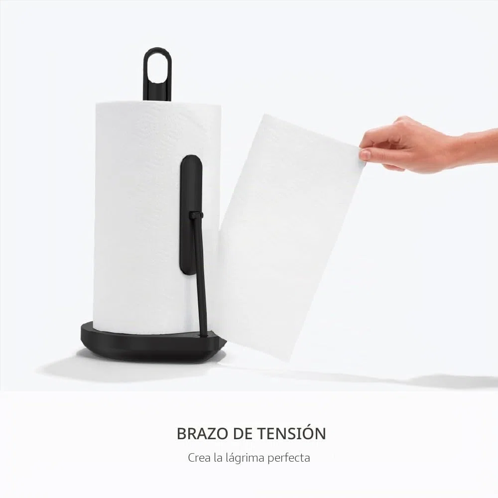 simplehuman Tension Arm Standing Paper Towel Holder, Heavy-Duty, Easy One-Handed Tear, Countertop Kitchen Paper Towel Dispenser, Black Stainless Steel