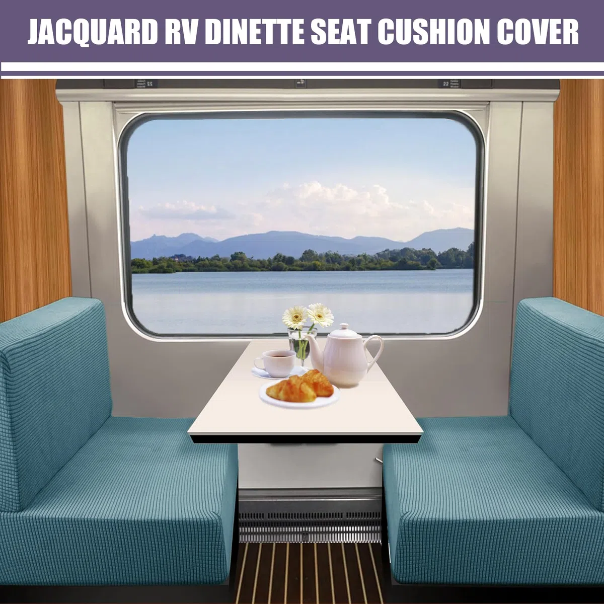 SYLC 2 Piezas Fundas De Cojín para Comedor Jacquard Elástica, Funda De Cojín para Autocaravana Funda De Asiento De Caravana Cojines De Repuesto RV (Blue,Set of 2)