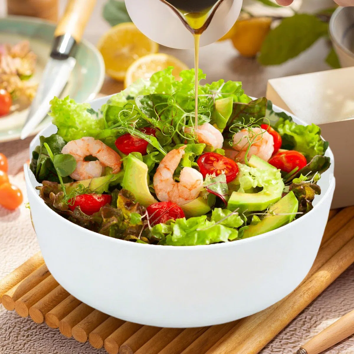 Ensaladeras Grandes Ensaladeras De Madera Vajilla Cuchara Tenedor | Boles Grandes para Ensaladas y Comer Verduras Pasta Cereal Fideos Preparación Comidas Cocinar Casa Camping Barbacoa