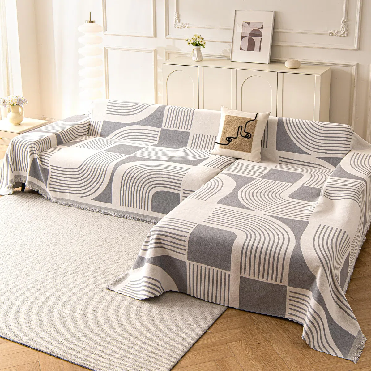 WEYOND Funda Sofa Chaise Long, 2 Piezas, 180 x 300 cm + 180 x 300 cm, Gris | Funda Sofá Chaise Longue de Chenilla, Cubre Sofá para Perros y Gatos, Antideslizantes para Sofá 2/3/4 Plazas en L