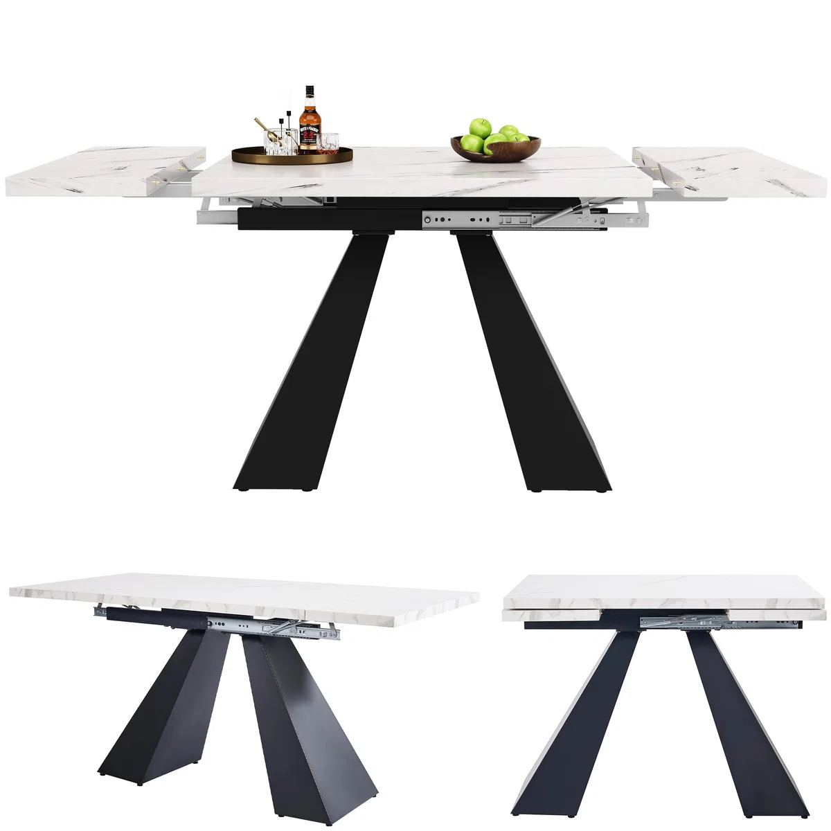 Mesa de comedor extensible (99-159 x 74 cm), mesa de cocina con amplia superficie de trabajo, diseño flexible, adecuada para oficina en casa y sala de estar, con patas de columna (tablero
