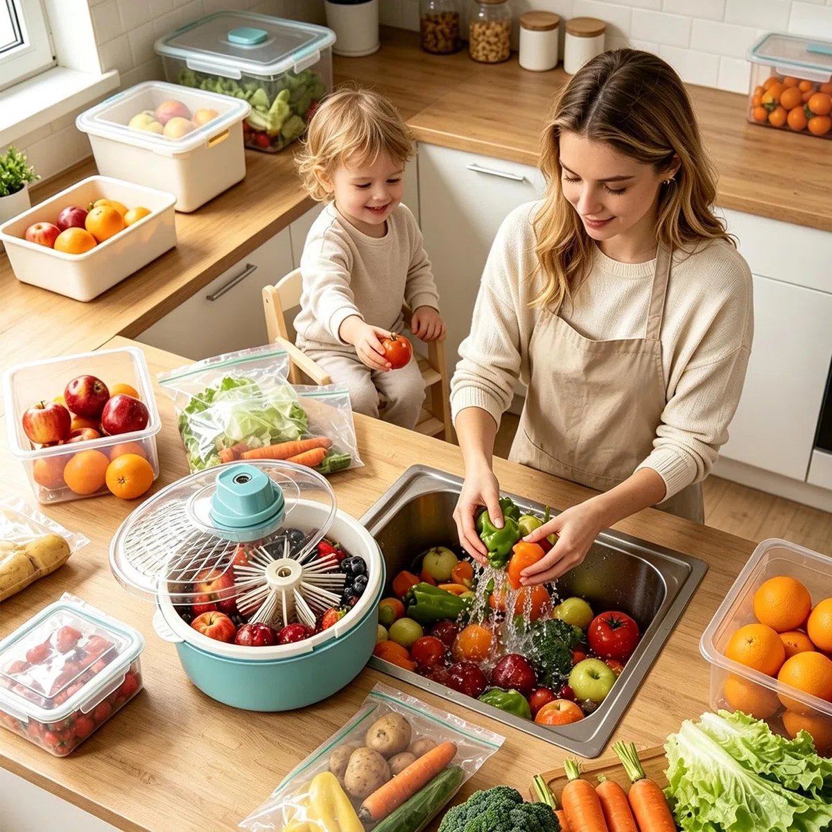 De Verduras Centrifugador Eléctrico para Bayas, Frutas y Lechuga | Frutas Y Verduras para Hogar y Cocina Fresas Ensalada Preparación Comidas Picnic