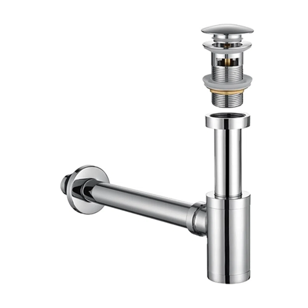 Cromo, latón macizo, juego de desagüe ajustable en P Trap, acabado de níquel cepillado, válvula de desagüe para lavabo de recipiente, con rebosadero