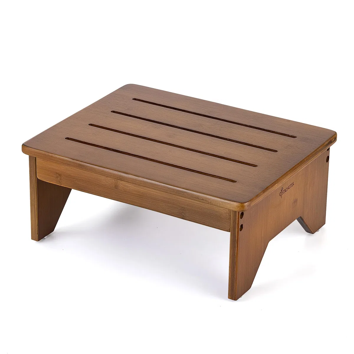 Strongtek Taburete Escalonado de Bambú para Adultos al Lado de la Cama Alta, Capacidad de 300 Libras, Antideslizante con Borde Circular para Dormitorio, Cocina (Nogal)