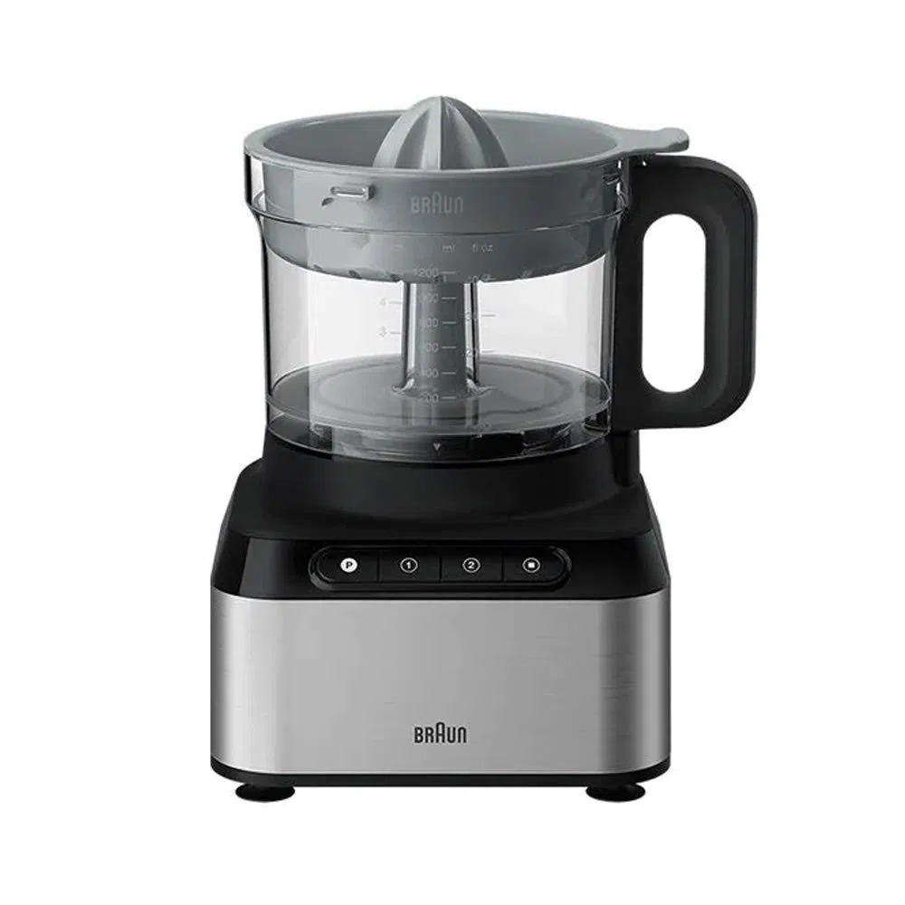 Braun PureEase FP3233SI - Robot de cocina compacto con batidora de vaso de 1,2 l y cuenco de 2,1 L, fácil de usar, 2 velocidades y función de pulso, compacto, sistema EasyClick, color plateado
