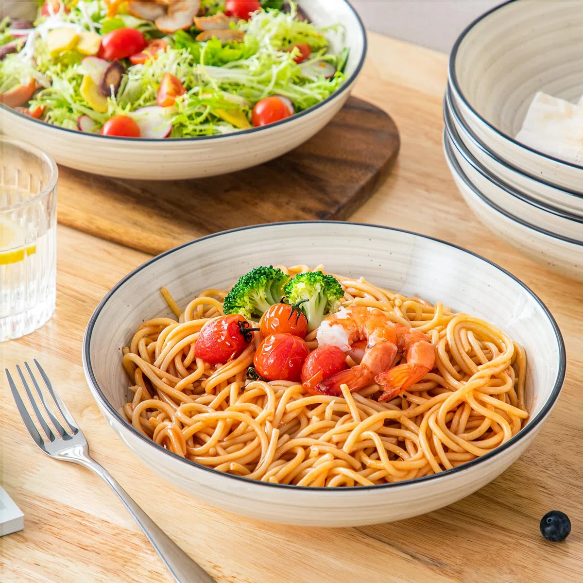 vancasso BONBON Juego de 6 Platos Hondos de Cerámica, 1500 ml Cuencos de Sopa, Platos Sopa, Cuencos Grandes para Pasta, Ramen, Ensalada, apto para Lavavajillas, Microondas y Horno, Vajilla Beige