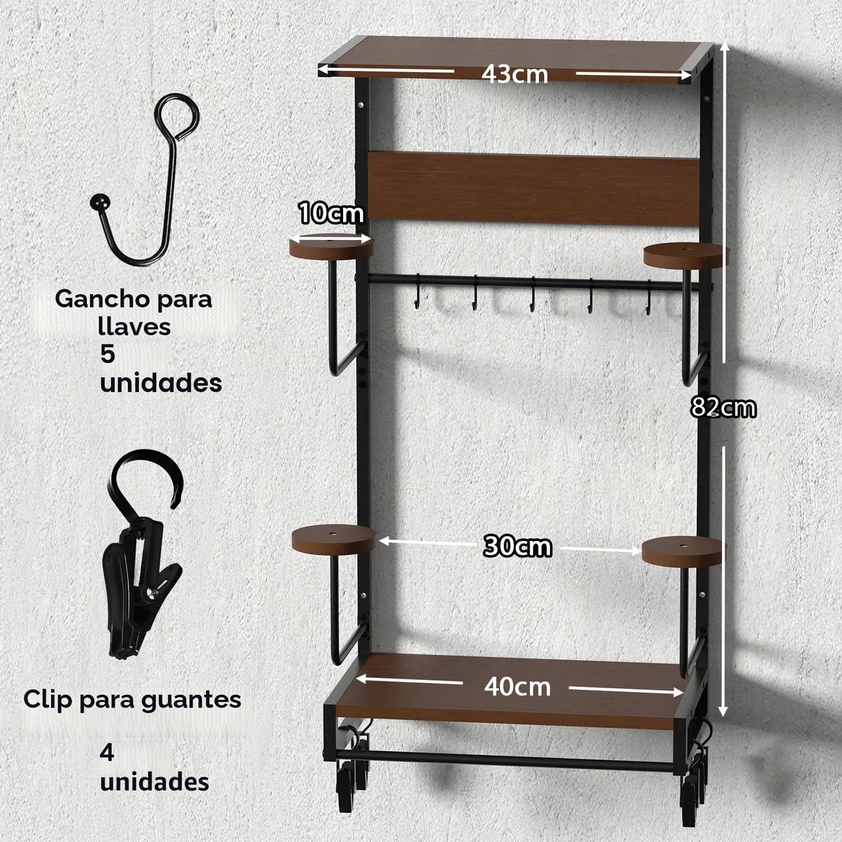 Colgador Casco Moto Pared Perchero para Casco Soporte para colagar el Casco y la Chaqueta Gancho Con Tablero de Madera de 2 Capas para Guardar Accesorios de Motocicleta