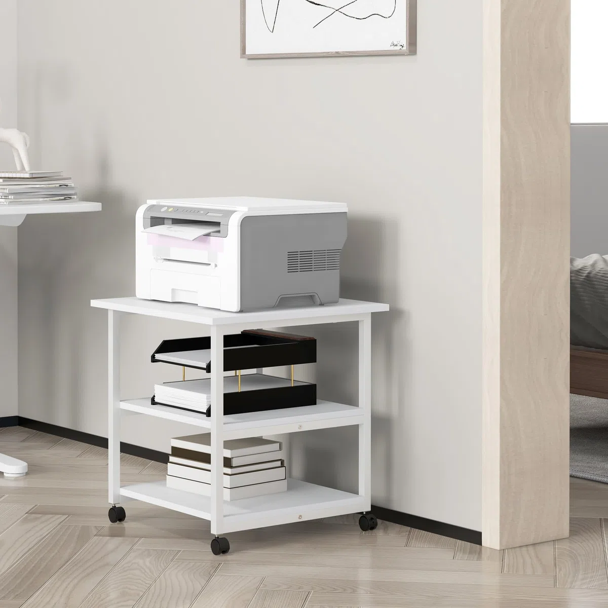 HOMCOM - Soporte para impresora (3 niveles, 50 x 50 x 52,5 cm), color negro
