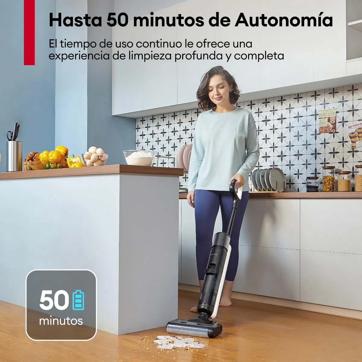 Ultenic Aspiradora sin Cable 3 en 1 con Autolimpieza - Aspiradora en Seco y Húmedo Inteligente para Suelos Duros, 50 Min de Autonomía, Detección de Suciedad y Limpieza de Bordes