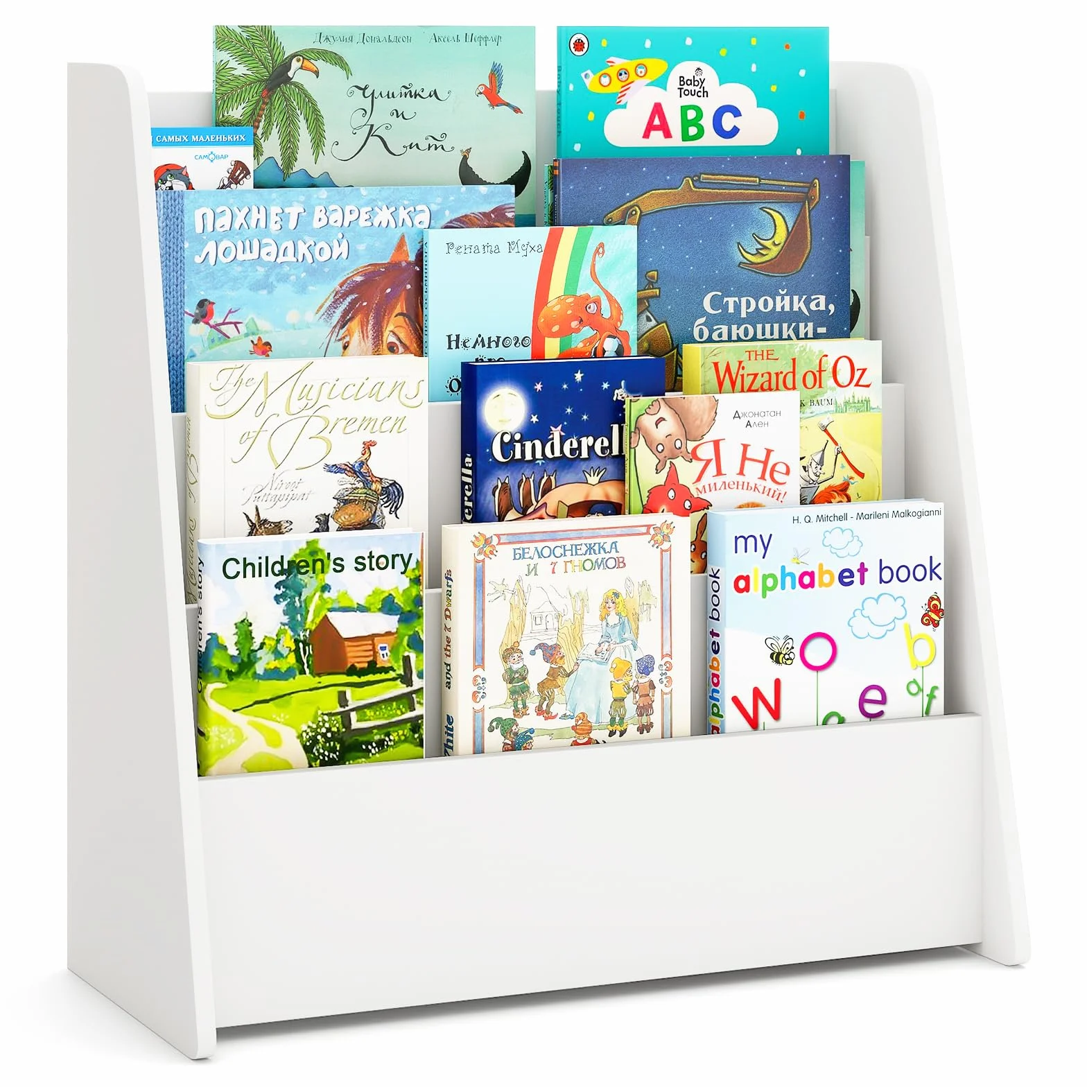 COSTWAY Libreria Infantil Montessori, Biblioteca Infantil de 4 Niveles, Estantería Libros Infantil con Almacenamiento Trasero para Guardería, Aula, Jardín de Infancia, 57,5 x 26,5 x 59 cm