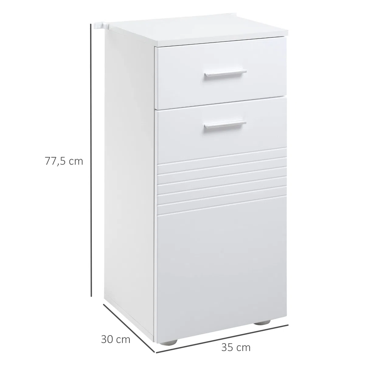 kleankin Armario Auxiliar de Baño con Puerta Cajón 35x30x77,5 cm Blanco | Mueble de Baño de Suelo, Estante Ajustable, para Salón Dormitorio Aseo