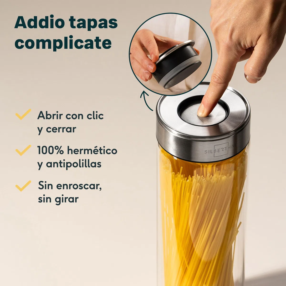SILBERTHAL Set 6 Botes cocina almacenaje - Hermeticos y antipolillas - Vidrio y acero inoxidable - 1700ml 1500ml 1300ml 1000m 700ml y 400ml - Versión mejorada, ahora apilables - Tarros despensa