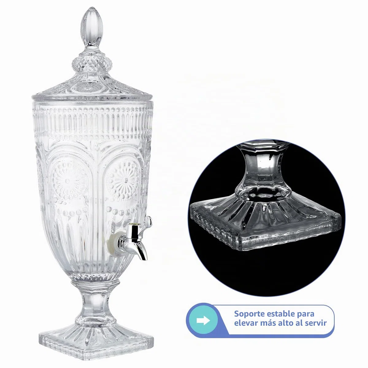 Dispensador de Bebidas con Grifo 3L - con Tapa de Cristal y Grifo sin Fugas - dispensador de Bebidas de 0,8 galones - Agua Jugo Vino Sangria - para Fiestas, Bares