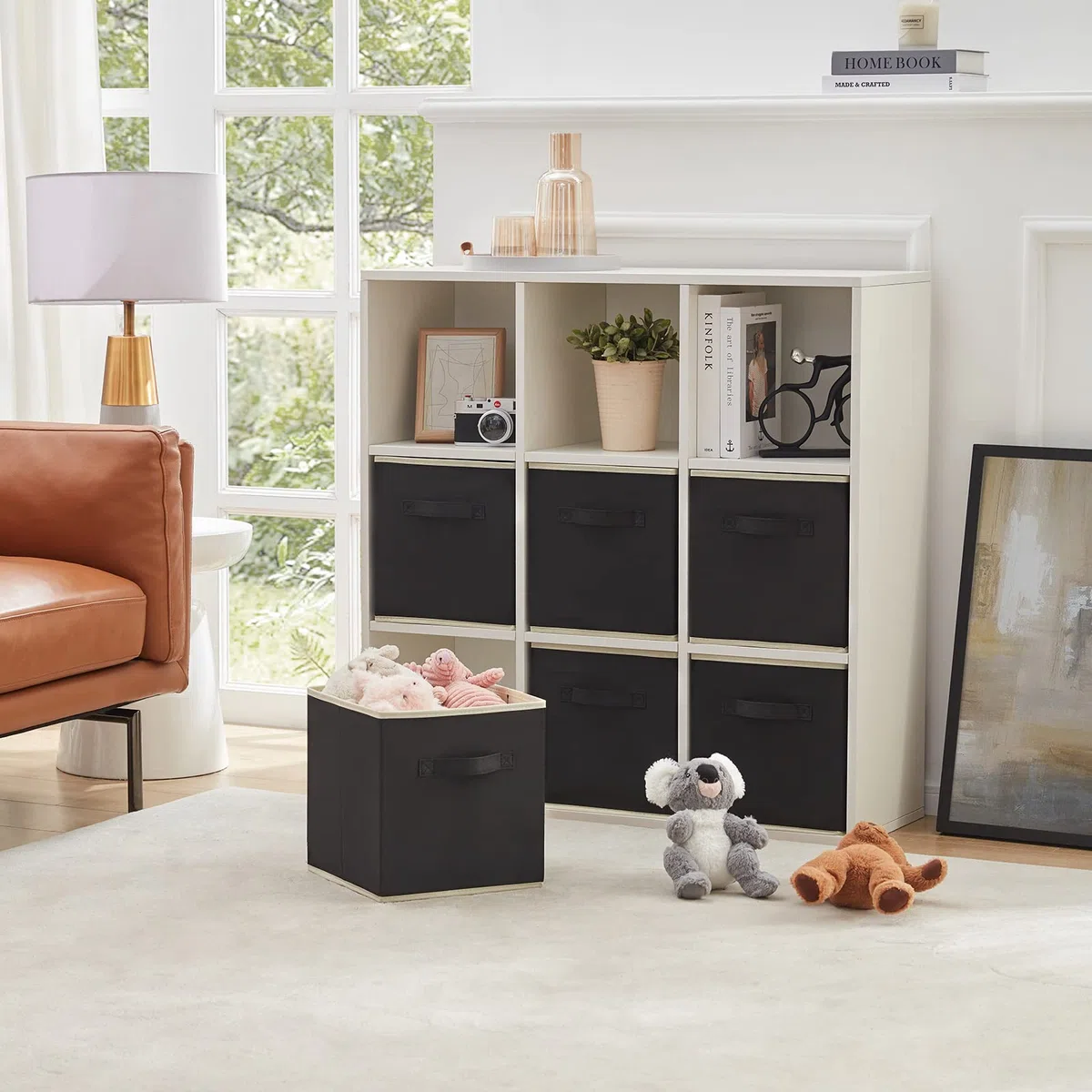 Lifewit – Juego de 6 bandejas de Almacenamiento de tamaño Mediano con Asas – Cestas de Almacenamiento Decorativas, Color Negro
