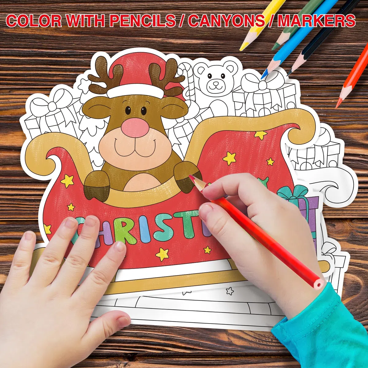 FLYAB Manteles individuales de Navidad para niños, 10 x 13 pulgadas, 12 manteles individuales de papel desechables de doble cara para niños, manteles de Navidad para decoración de fiestas de