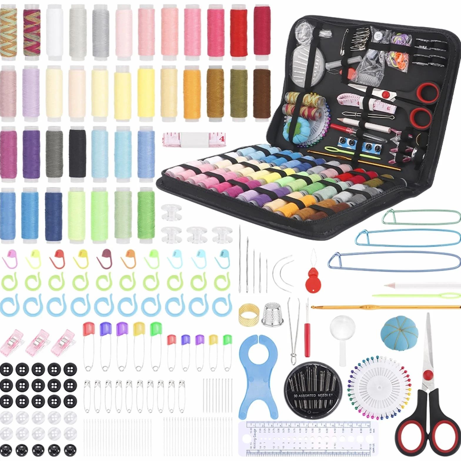 Kit for principiantes (hilo multicolor, agujas, tijeras y dedal). de reparación emergencia viaje. Accesorios suministros costura Kit de costura de viaje(A 280Pcs-1Set)