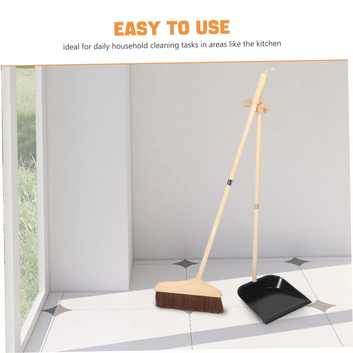 Juego de Escoba y Recogedor Desmontables Mango de Rosca de Madera | Negro, Hierro Resistente, para Salón y Limpieza Diaria del Hogar, Cepillo Suave para Suelo