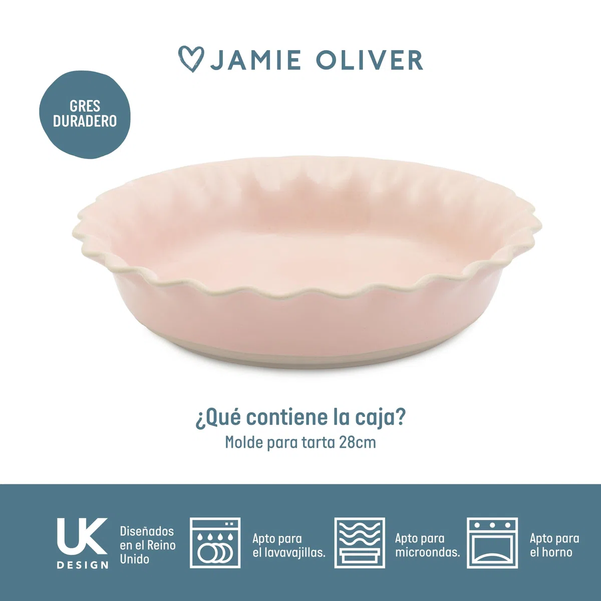 Jamie Oliver Big Love Proper - Plato para tarta, rosa, redondo, de gres moteado con bordes festoneados para repostería, horno a mesa, lavavajillas, microondas, apto para lavavajillas, 28 x 6 cm