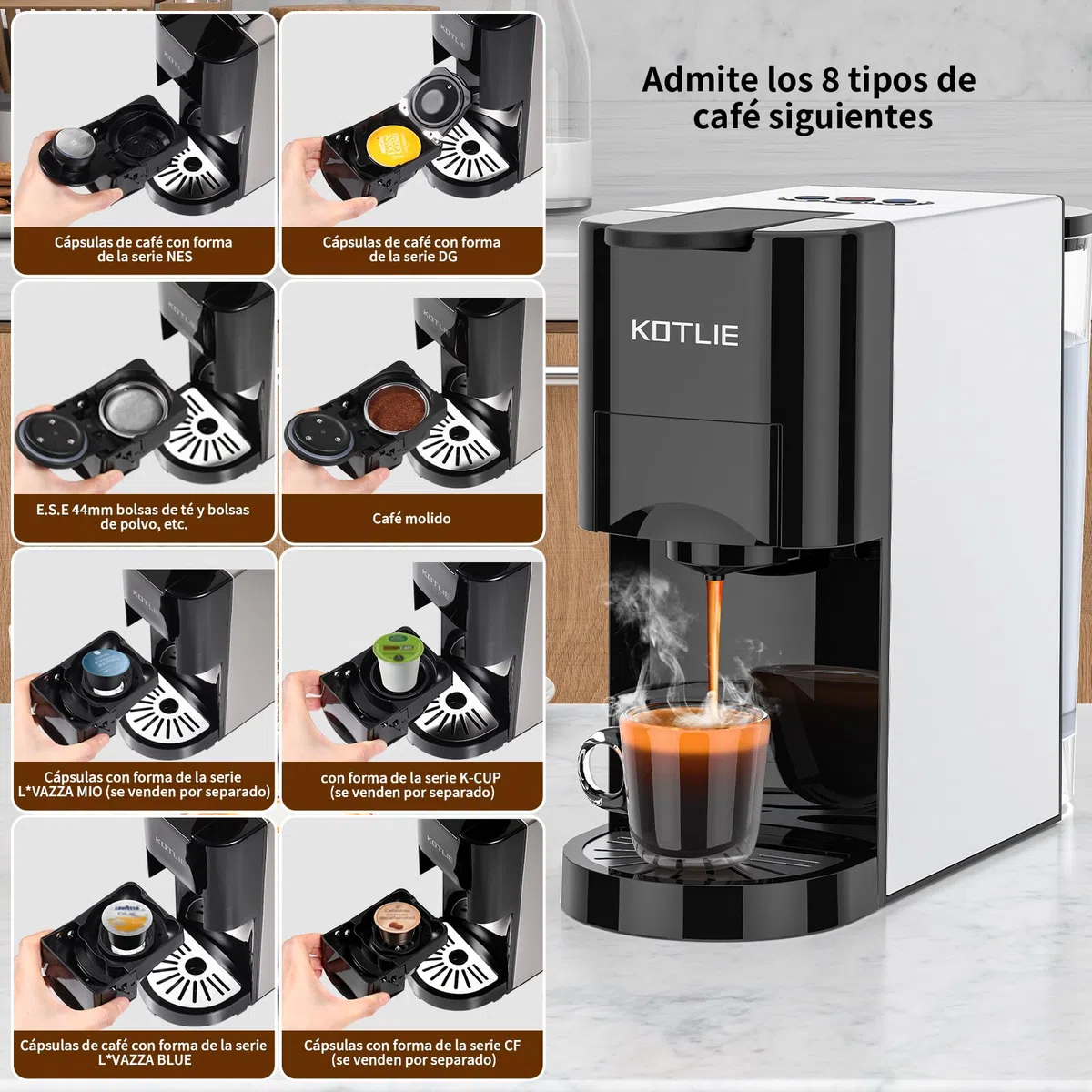 Cafetera Monocápsula 19 Bares, Compatible con Nespresso, Dolce Gusto, Café Molido y ESE, para Hogares u Oficinas, con Apagado Automático,Compacto,513K