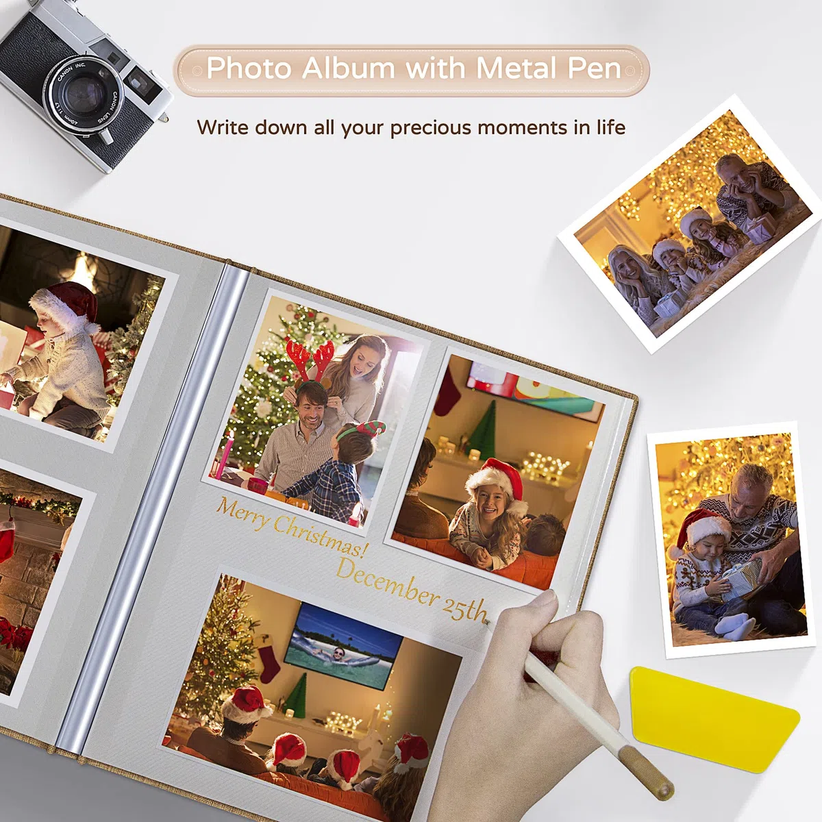 Popotop Álbum de fotos grande autoadhesivo de 4 x 6, 5 x 7, 8 x 10 pulgadas, álbum de fotos, regalo para mamá, familia, bebé y boda, con bolígrafo de metal y tablero de plástico