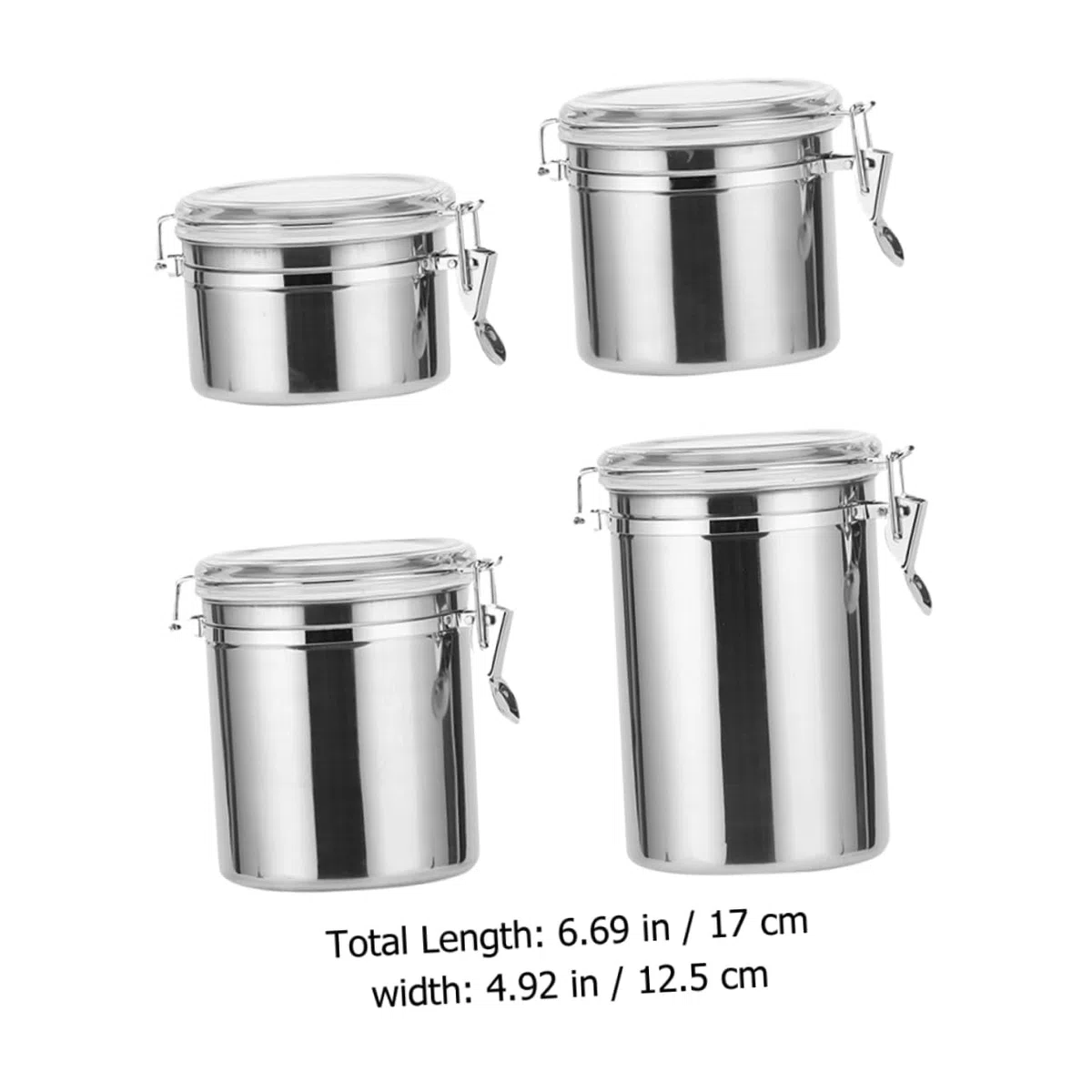 Zerodeko Recipiente Hermético de Acero Inoxidable para Almacenar Alimentos, 4 Piezas Cierre Seguro, Adecuado para Café y Té en Cocina