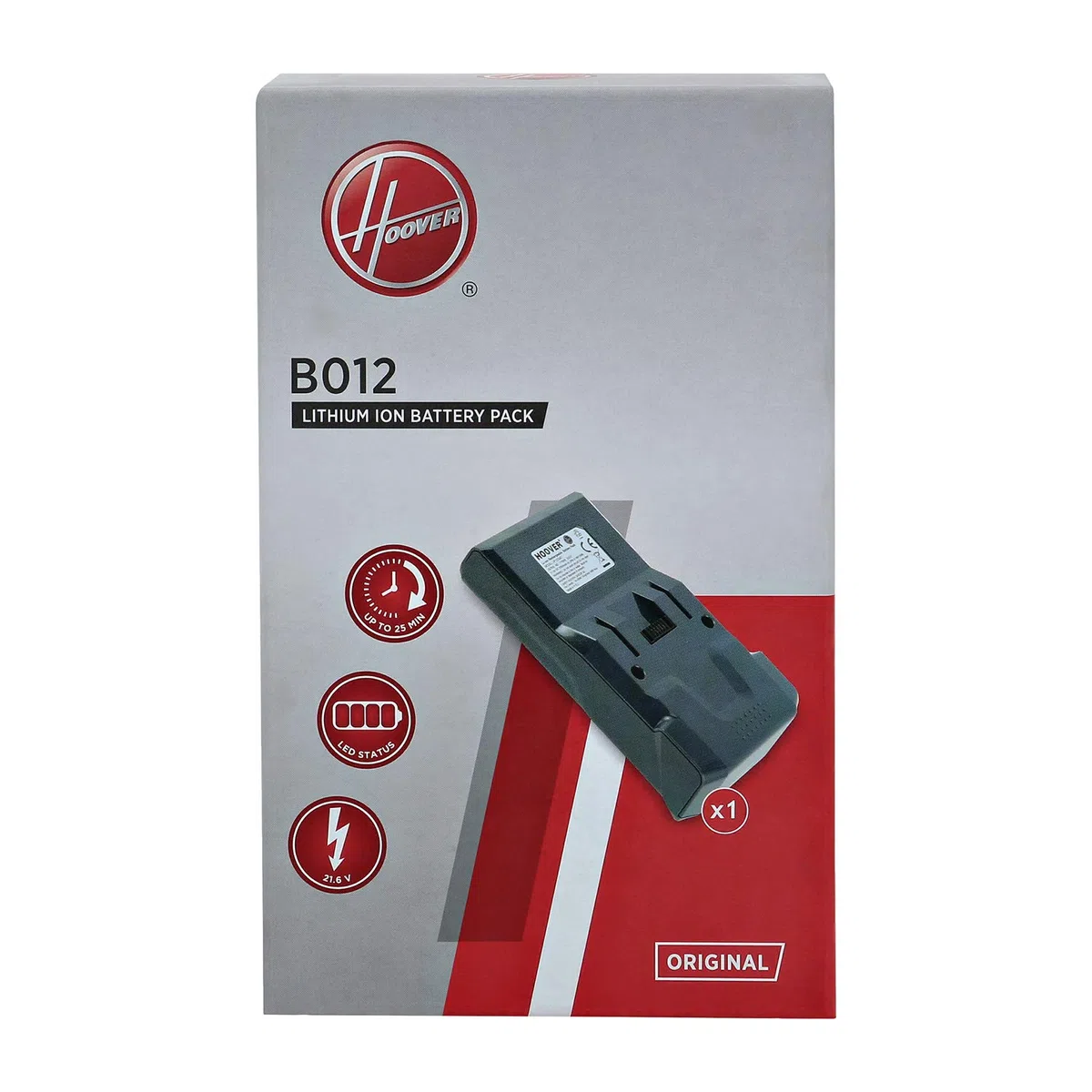 Hoover 35602208 batería de Litio, Negro, 21, 6 V | Batería Li-Ion Original B012, Indicador LED de Carga, Autonomía de Hasta 25 Min, para Aspiradoras Escoba
