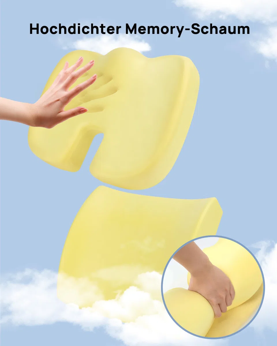 Feagar Set Cojín Coxis y Soporte Lumbar Ergonómico de Espuma Viscoelástica | Funda Transpirable Lavable, Alivio De Espalda Y Comodidad Para Silla De Oficina, Asiento De Coche, Silla De Ruedas Y Gaming