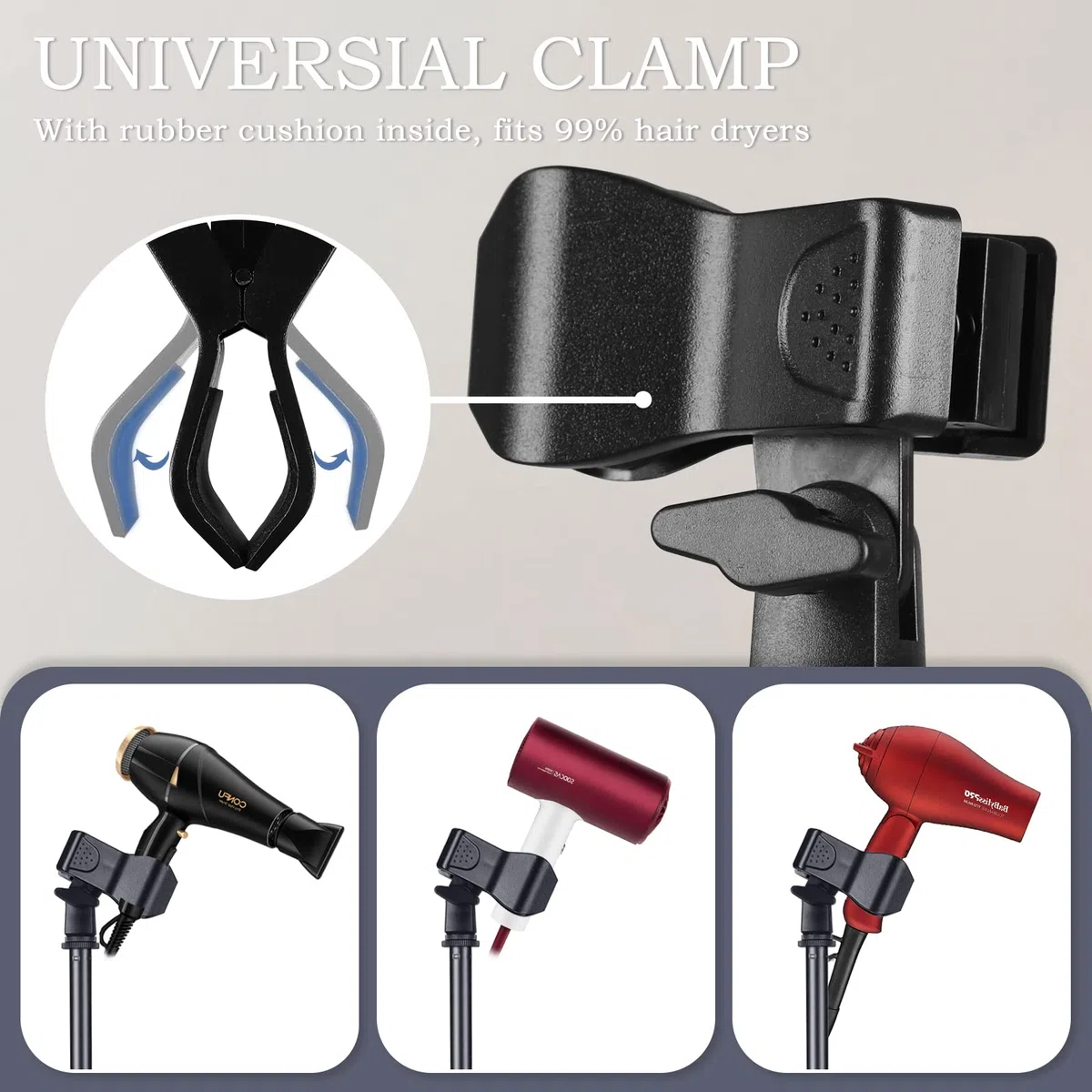 Soporte para secador de pelo manos libres, TAYUQEE Soporte para soplador ajustable de 59 pulgadas de altura, resistente soporte giratorio de 180 grados para mujeres y mascotas