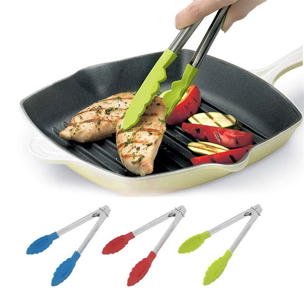 Pinzas de Cocina Pinzas de Silicona de Acero Inoxidable para Alimentos para Cocina Pinzas de Cocina Antideslizantes Barbacoa Utensilios de Cocina (Rojo)