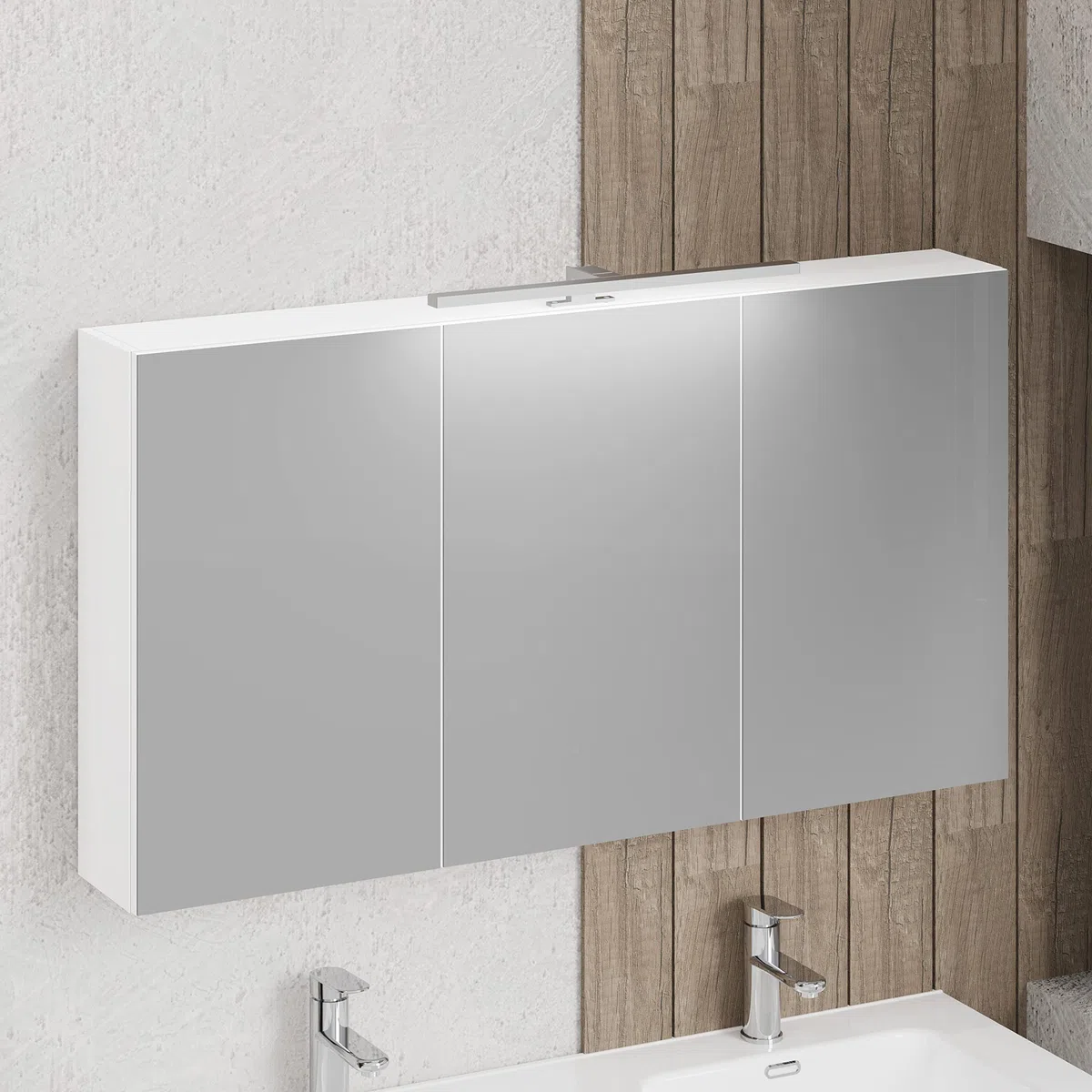 Baikal Mueble Camerino con Espejo, Armario Auxiliar de Baño Multiusos, Opción con o sin Luz LED. Mueble de Pared de fácil colocación. Armario MONTADO. Acabado Blanco. Camerino LED 120 cm