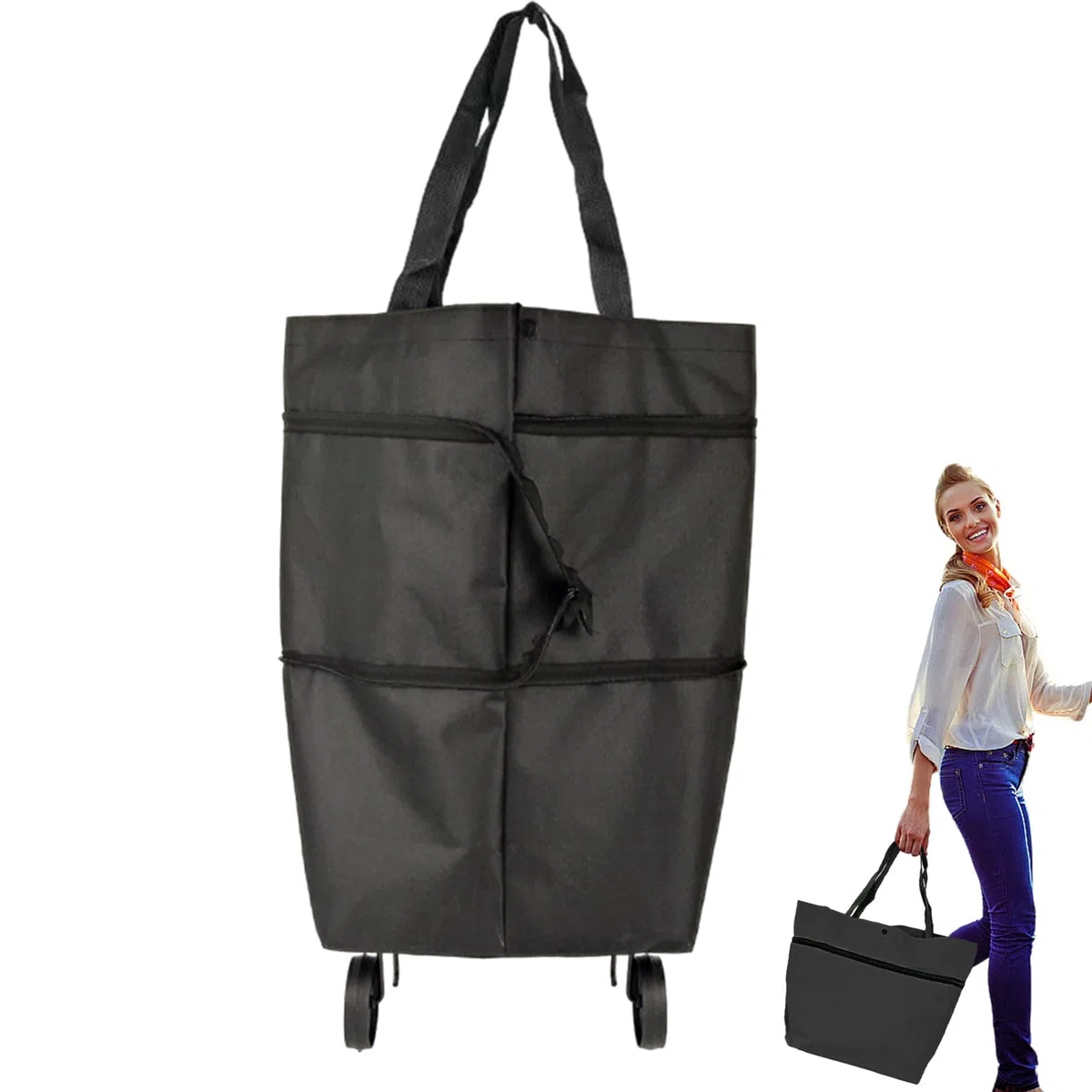 Bolsa de la compra con ruedas, carrito reutilizable de gran capacidad para un fácil transporte, ideal para alimentos, deportes, viajes, picnics y viajes diarios