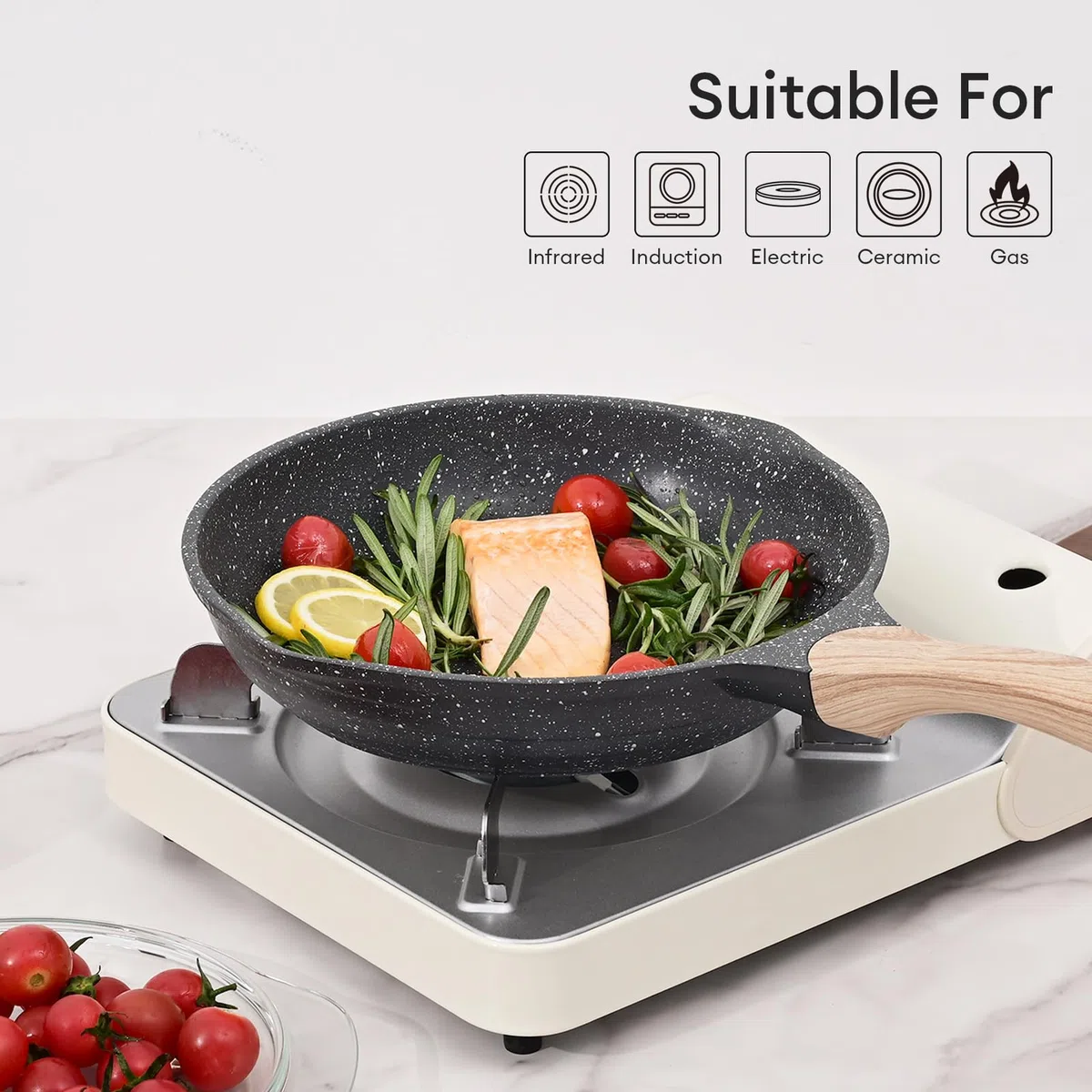 JEETEE Sartén 24 cm, sarten induccion aluminio fundidosartenes antiadherentes, sartenes antiadherentes inducción con antiadherente,apta para todo tipo de cocinas, libre de PFOA