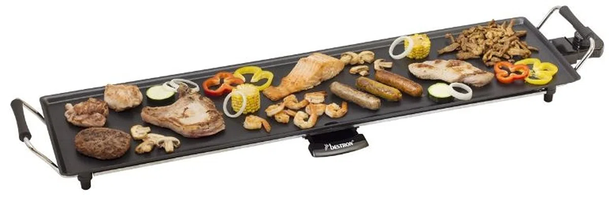 Bestron XXL Plancha electrica para cocinar, plancha cocina con revestimiento antiadherente, Parrilla eléctrica para hasta 8 personas, 1800 vatios, color: negro