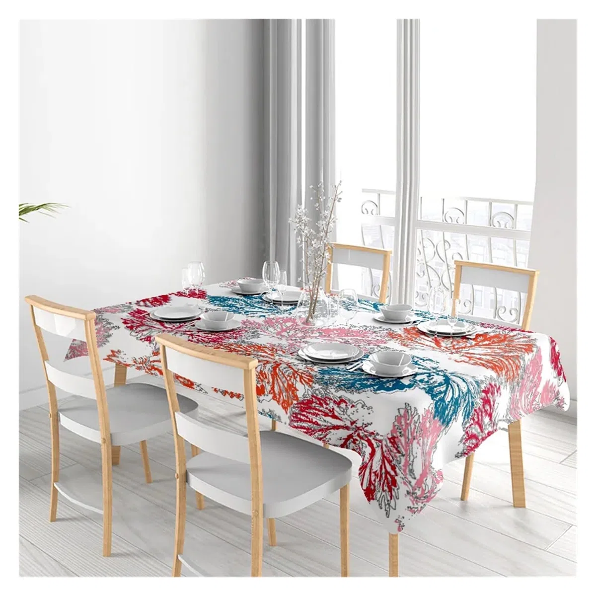 Mantel De Poliéster con Estampado Floral Moderno, Perfecto for Mesas Comedor, Superficie Antideslizante Lavable, Tela Duradera, 1 Ud