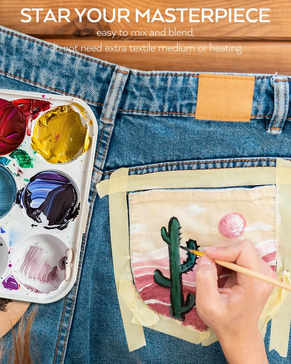 Nicpro 18 colores pintura textil permanente y lavable (250 ml/botella). pintura para tela suave para ropa, no tóxica, ideal para manualidades, camisetas, zapatos, jeans, bolsos y lienzos