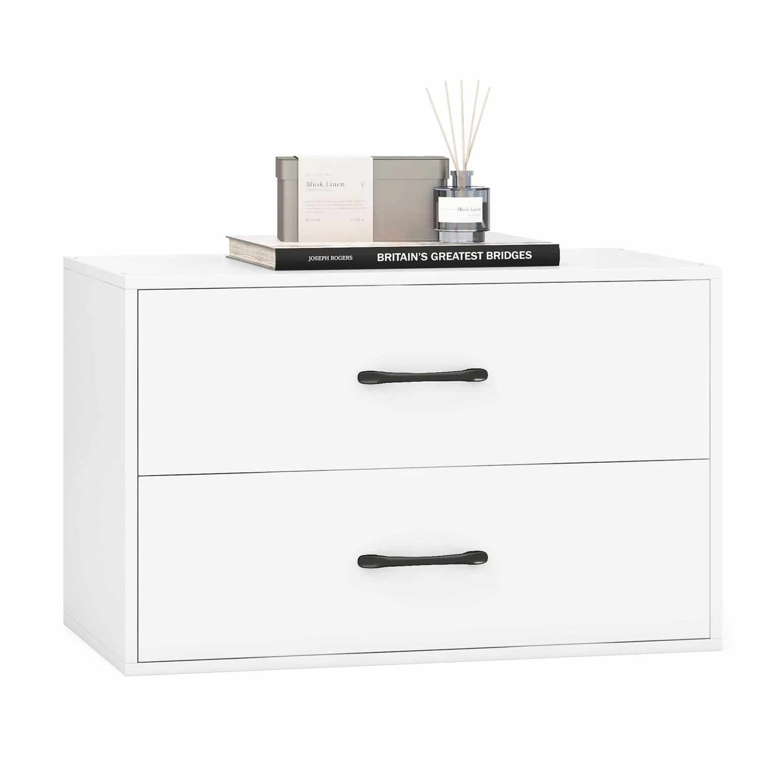 COSTWAY Cómoda con 2 Cajones, Cómoda de Cajones Apilable, Gabinete de Almacenamiento Horizontal con Kits Anti-Vuelco, Mueble de Almacenaje Independiente para Sala de Estar, Estudio, Oficina (Blanco)