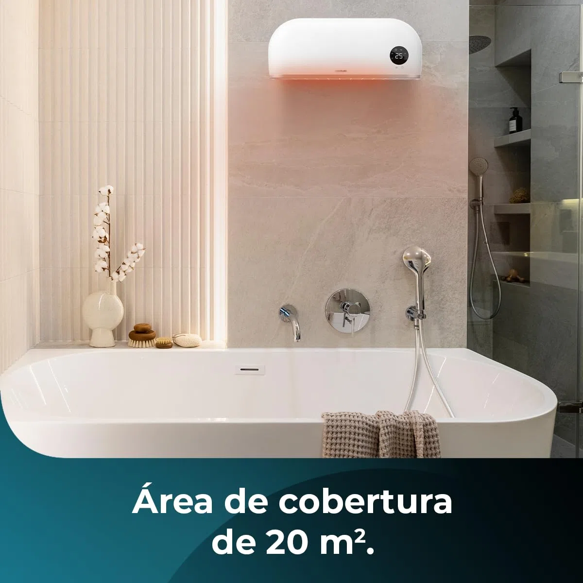 Cecotec Calefactor cerámico de baño ReadyWarm 2000 Max Box Ceramic con 2000 W, pantalla LED, mando a distancia y protección IPX2, 20 m2